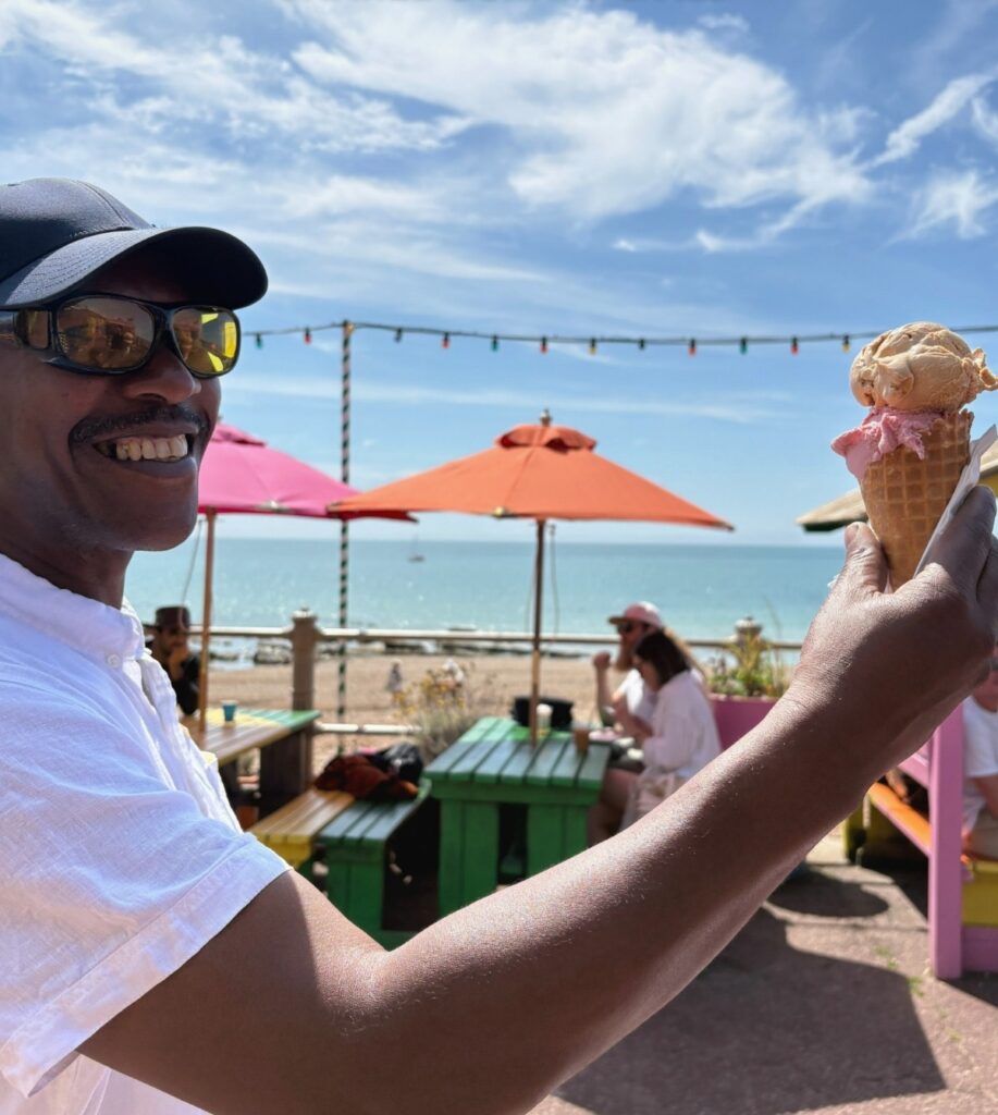 Len enjoying an ice cream at our site visit in Hastings Commons.